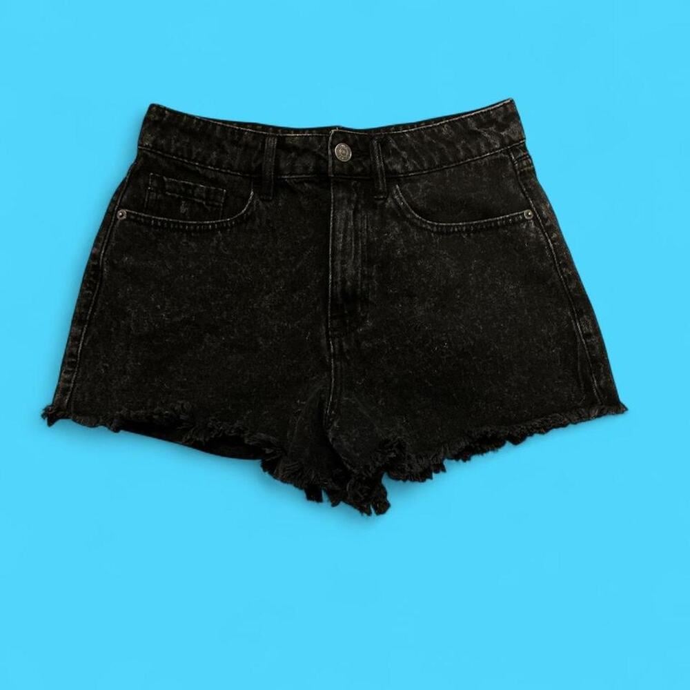Black acid wash denim shorts